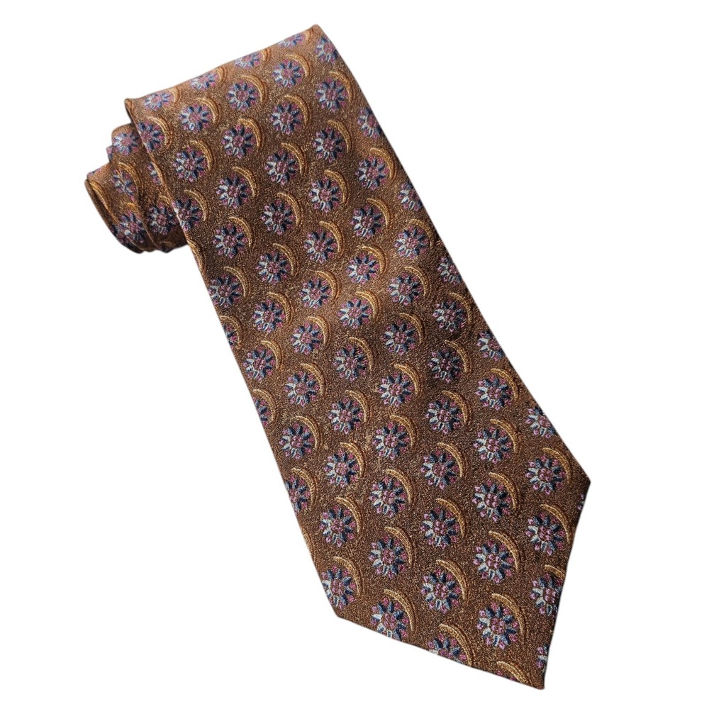 Ermenegildo Zegna 100% Silk Tie Made in Italy Bronze Floral 3.5" x 58 Wedding